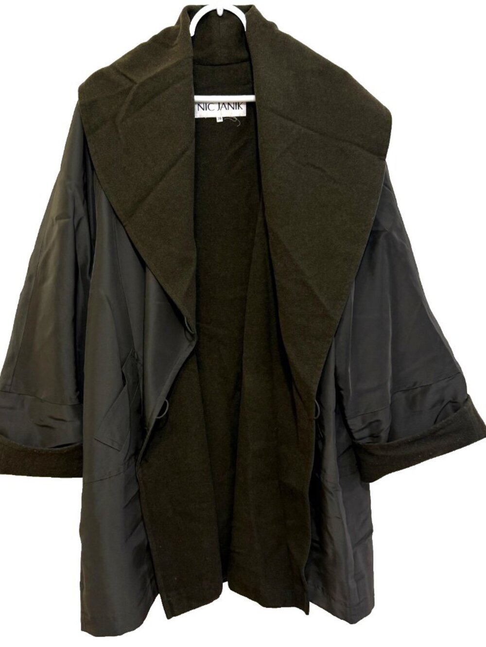 VINTAGE NIC JANIK GREEN WOOL LINED SHAWL COLLAR COAT JACKET WOMENS M 6-8 EU 38